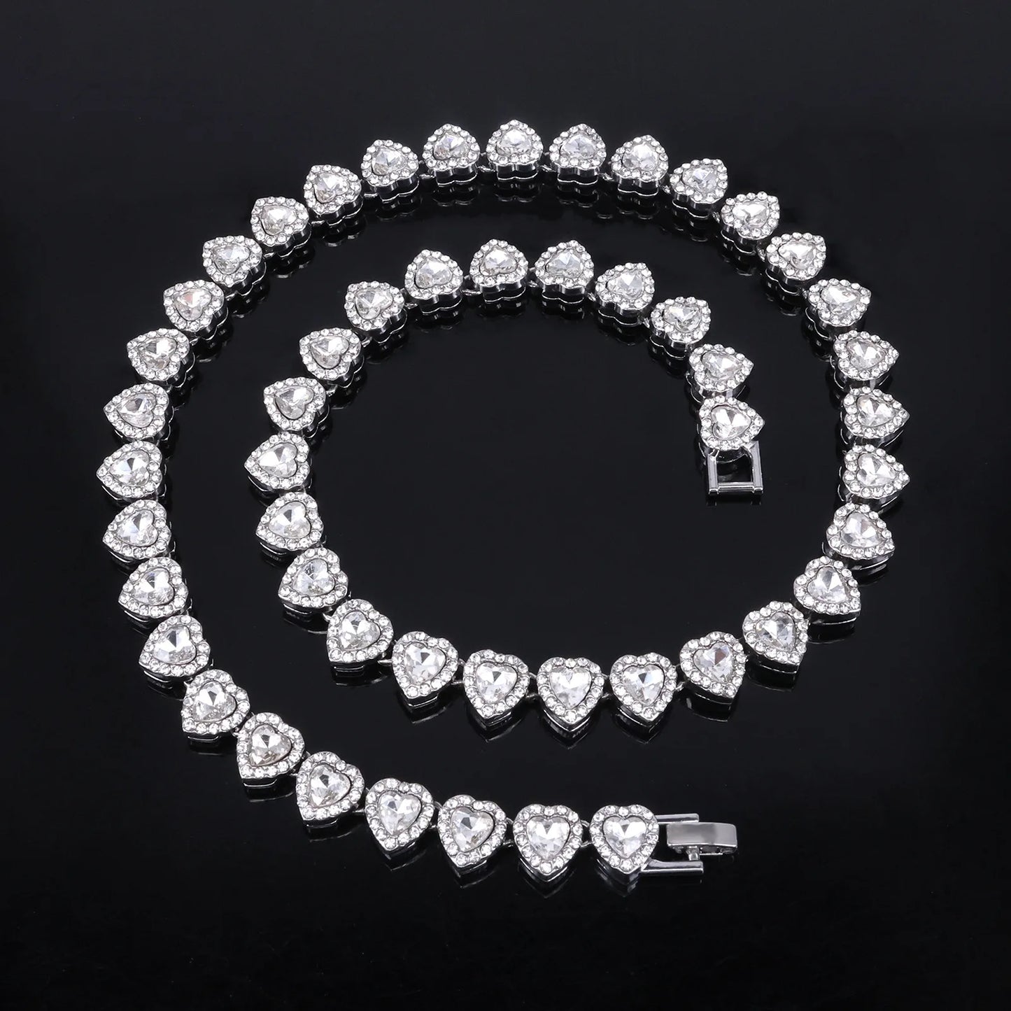 ZAKOL 45CM New Hip Hop Tennis Chain Bracelet Necklace Shiny Heart Rhinestone CZ Fashion Rock Party Jewelry Set