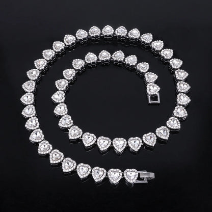ZAKOL 45CM New Hip Hop Tennis Chain Bracelet Necklace Shiny Heart Rhinestone CZ Fashion Rock Party Jewelry Set