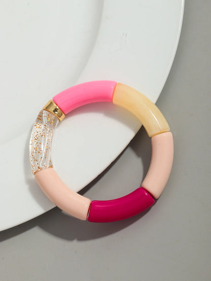 Bohomia Acrylic Design Style Chunky Bamboo Stackable Bracelet for Women Boho Elastic Colorful Tube Beads Braceletes 2024 Jewelry