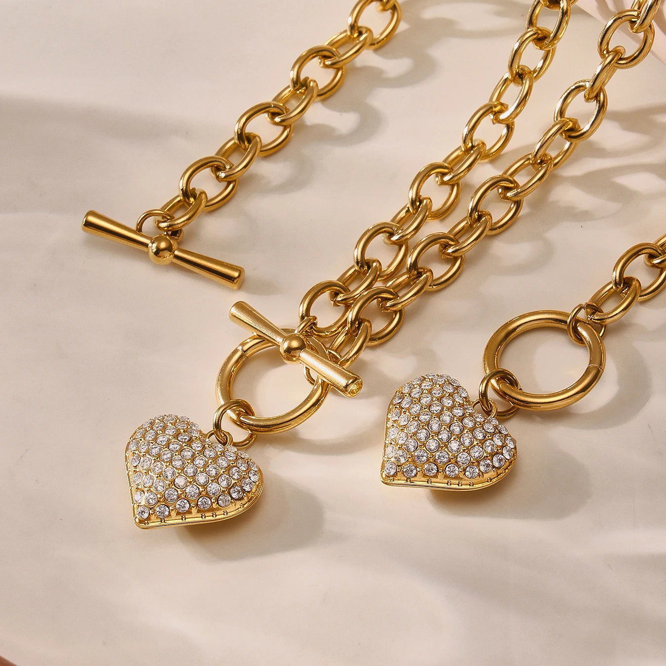 Nivora Stainless Steel "O" Chain OT Clasp Necklaces Bracelets For Women Zircon Heart Pendant Choker Popular Handmade Jewelry