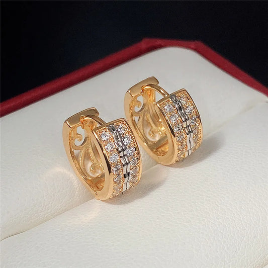 Exquisite Personal Gold Color Inlay Zircon Hoop Earrings For Women Girl Party Accessories Custom Jewelry