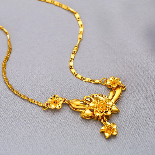 Yellow Gold Plated Multi Flowers Pendant Choker Necklaces for Women 18 inch Collar Wedding Bridal Jewelry Accessories Gifts