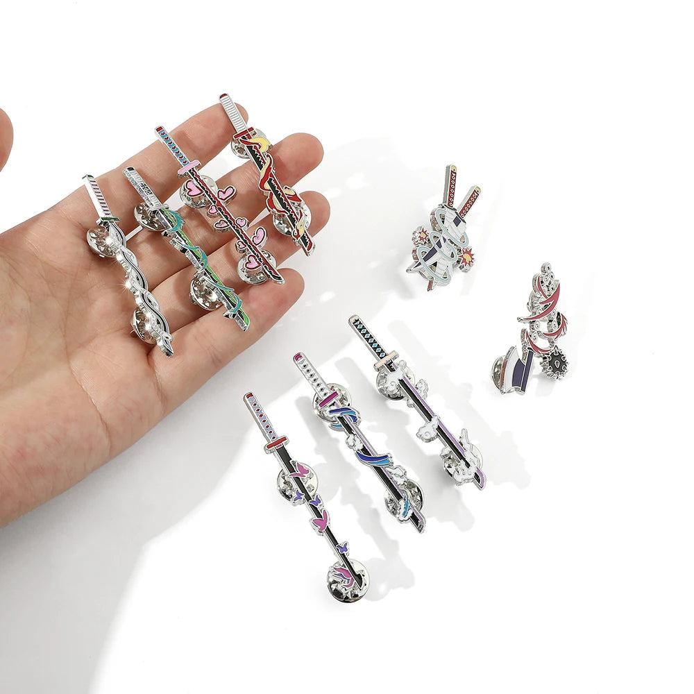 Anime Demon Slayer Figure Weapon Enamel Pins Kochou Shinobu Metal Badge Brooch for Jacket Pins Accessories for Fans Gifts