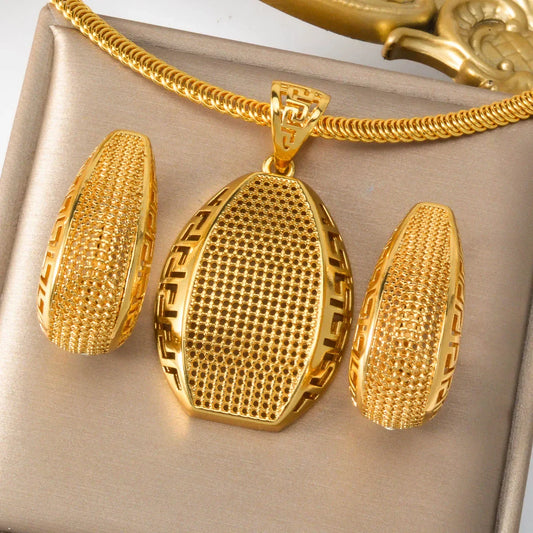 New Style Jewelry Sets Luxury Pendant Earrings Dubai 18k Gold Plated Necklace Party Anniversary Birthday Gifts Accessories