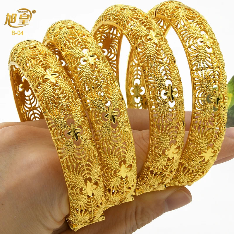 XUHUANG African Gold Color Bangles For Women Indian Middle Eastern Nigerian Wedding Luxury Plated Jewellery Brazilian Bangles
