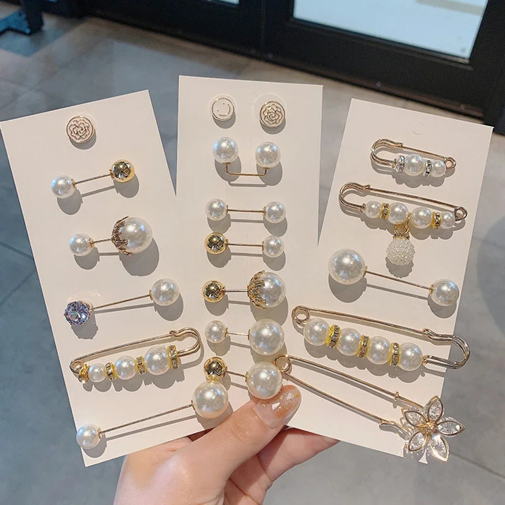 13 Styles Set Big Beads Simulated Pearl Brooch Pins Rhinestone Decorated Dress Buckle Jewelry Broaches for Men And Women