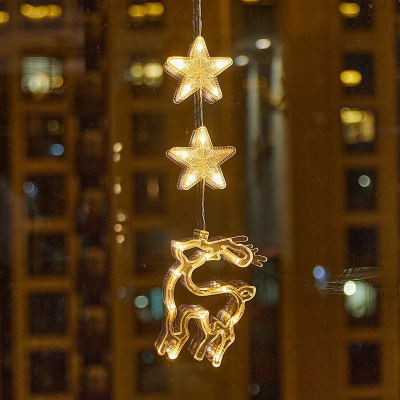 Christmas LED Suction Cup Lights Santa Claus Snowflake Elk Window Decoration Christmas Home Decoration New Year Lights Navidad
