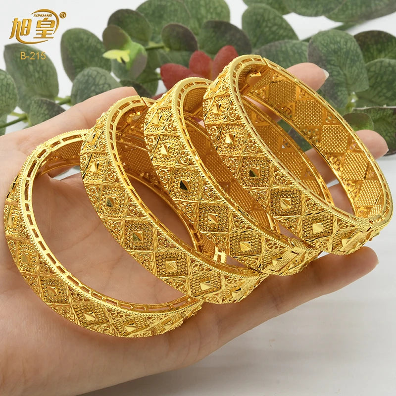 XUHUANG African Gold Color Bangles For Women Indian Middle Eastern Nigerian Wedding Luxury Plated Jewellery Brazilian Bangles