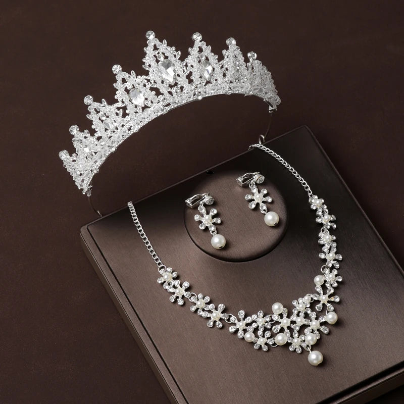 Itacazzo Bridal Headwear Hand Wrapped Crown Necklace Earring Set of Four Pieces&Suitable for Women's Wedding and Birthday Party