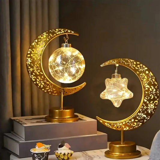 1PC LED Star & Moon Decorative Table Lamp,Powered by 3AA Batteries,Excluding Batteries, Ramadan Desktop Modeling Lamp