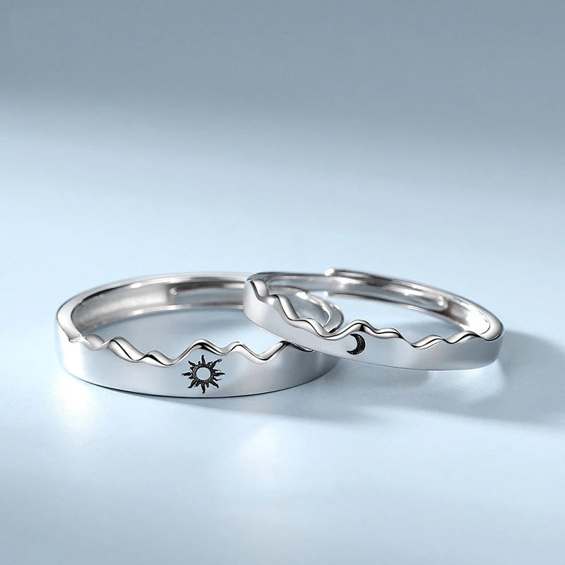 New Simple Couple Rings Silver Color Sun Moon Adjustable Open Ring For Women Men Wedding Fashion Jewelry Gifts