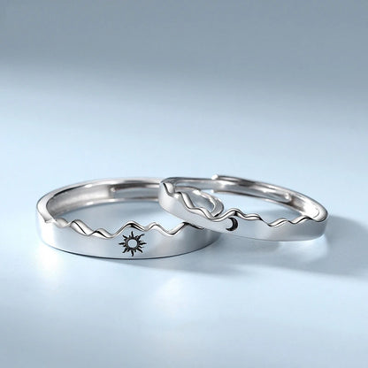New Simple Couple Rings Silver Color Sun Moon Adjustable Open Ring For Women Men Wedding Fashion Jewelry Gifts