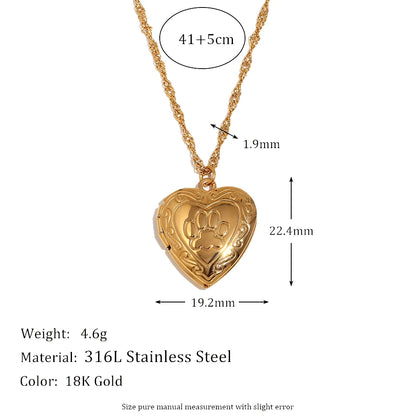 E.B.belle Flower Pattern Hollow Heart Photo Box Pendant Necklace For Women Stainless Steel Jewelry 18K Gold Plated Souvenir Gift