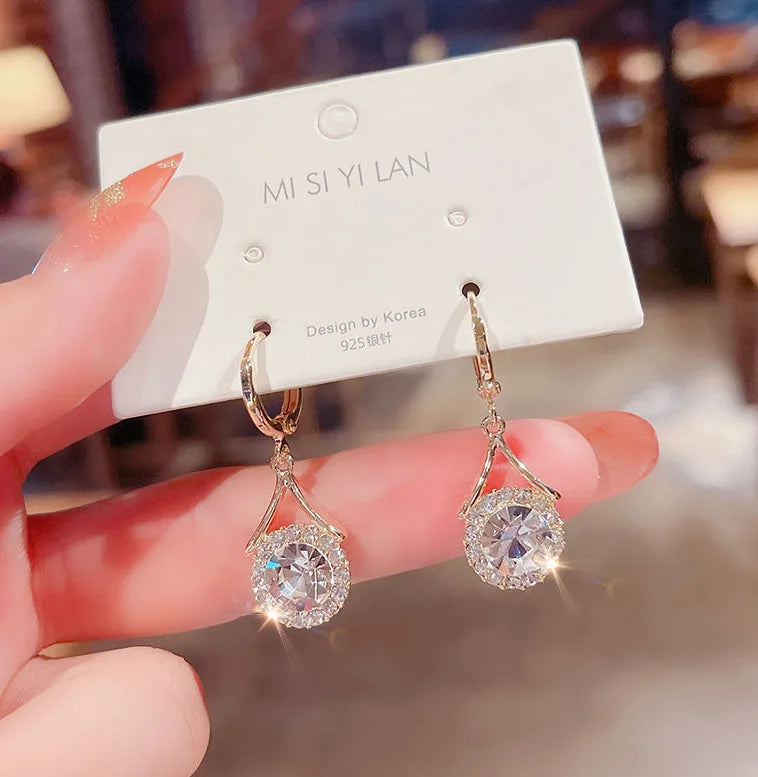 High Quality Crystal Zircon Round Opal Hollow Long Tassel Water Droplets Earrings New Women's Fashion Jewelry Romantic Girl Gift
