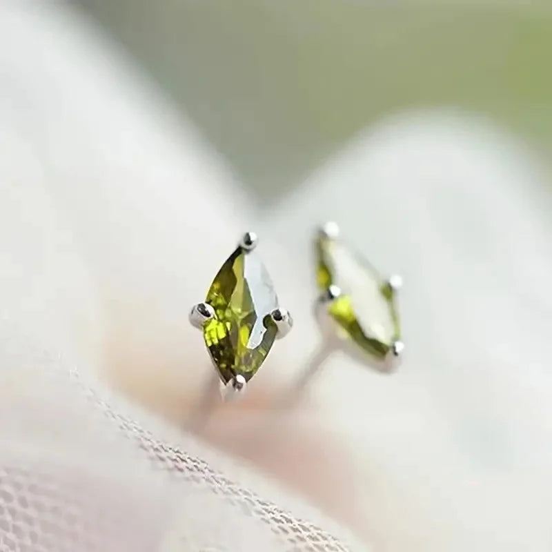 Simple Olive Green Evil Eye Zircon Stud Earrings Women 925 Sterling Silver Fashion Personality European Jewelry