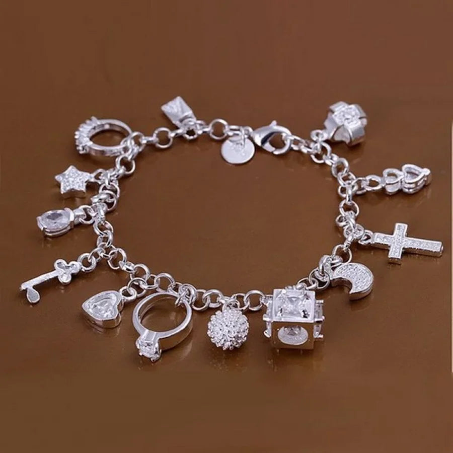 925 Sterling Silver Square Buckle 10MM Side Chain Solid Bracelet for Women Men Charm Party Gift Wedding Fashion Jewelry