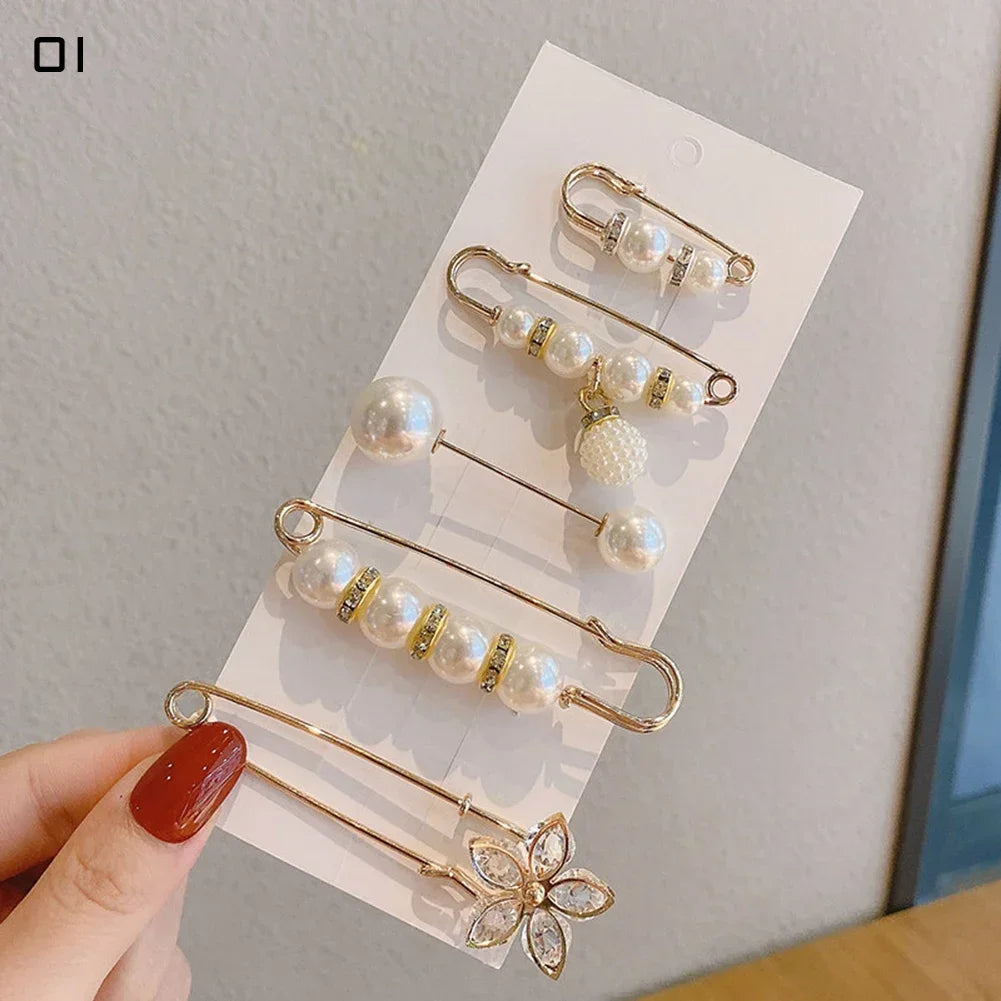 13 Styles Set Big Beads Simulated Pearl Brooch Pins Rhinestone Decorated Dress Buckle Jewelry Broaches for Men And Women