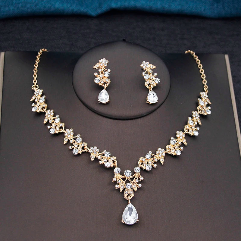 17 Colors Water Drop Purple Bridal Jewelry Sets for Women Party Prom Choker Necklace Earrings Bride Wedding Costume Accessories