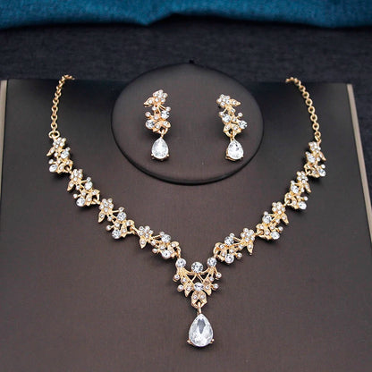 17 Colors Water Drop Purple Bridal Jewelry Sets for Women Party Prom Choker Necklace Earrings Bride Wedding Costume Accessories