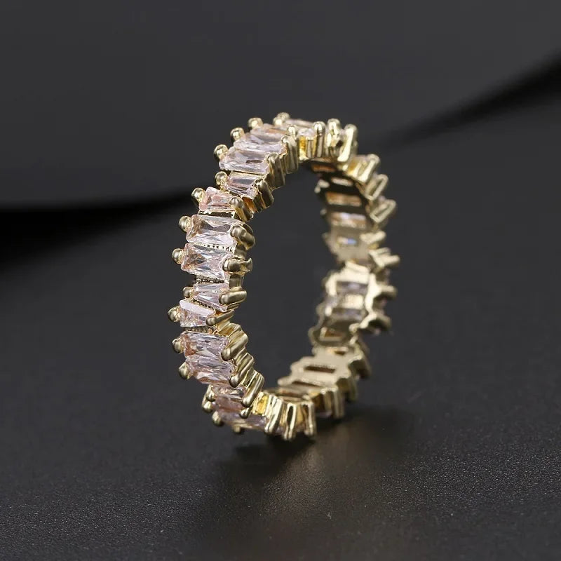 Luxury Gold Color Geometry Cubic Zirconia Wedding Rings for Elegant Women Engagement Ring Party Jewelry Gift