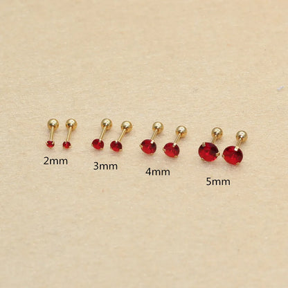 Size From 2mm to 5mm Stainless Steel Green Red Color Round Stond Screw-Back Stud Earrings  No Fade Allergy Free Brief Jewelry