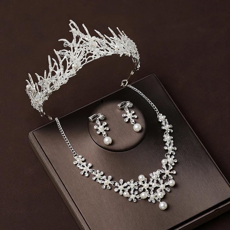 Itacazzo Bridal Headwear Hand Wrapped Crown Necklace Earring Set of Four Pieces&Suitable for Women's Wedding and Birthday Party