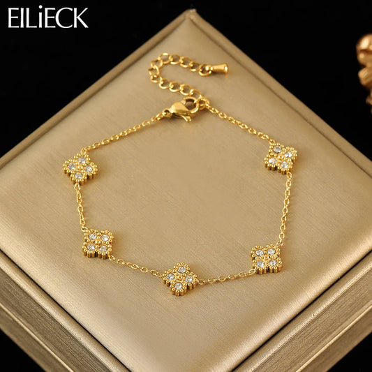 EILIECK 316L Stainless Steel Flower Clover Zircon Bracelet For Women Girl 2025 NewTrendy Wrist Chain Waterproof Jewelry Gift