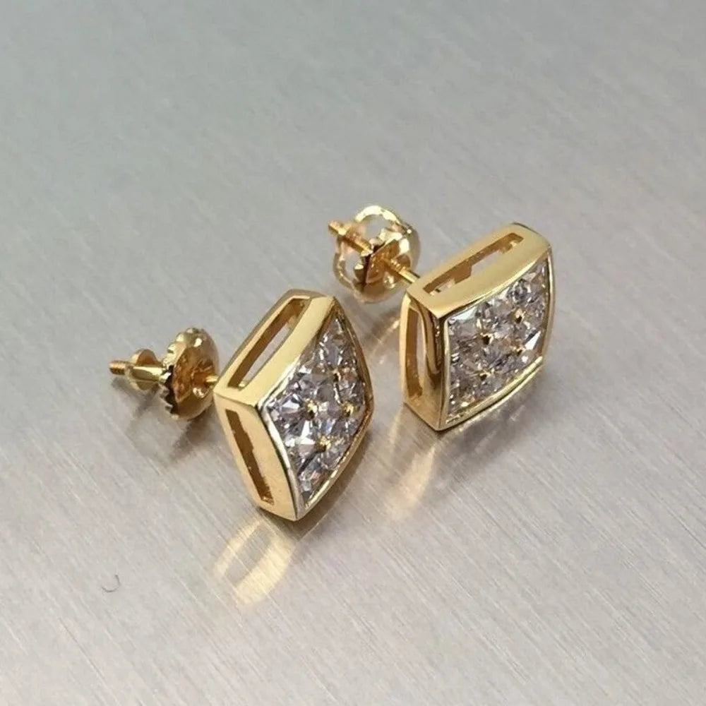 Korean Exquisite Square-shaped Full 5A Zircon Stud Earrings for Women High-quality Gold Color Stainless Steel Earrings Jewelry