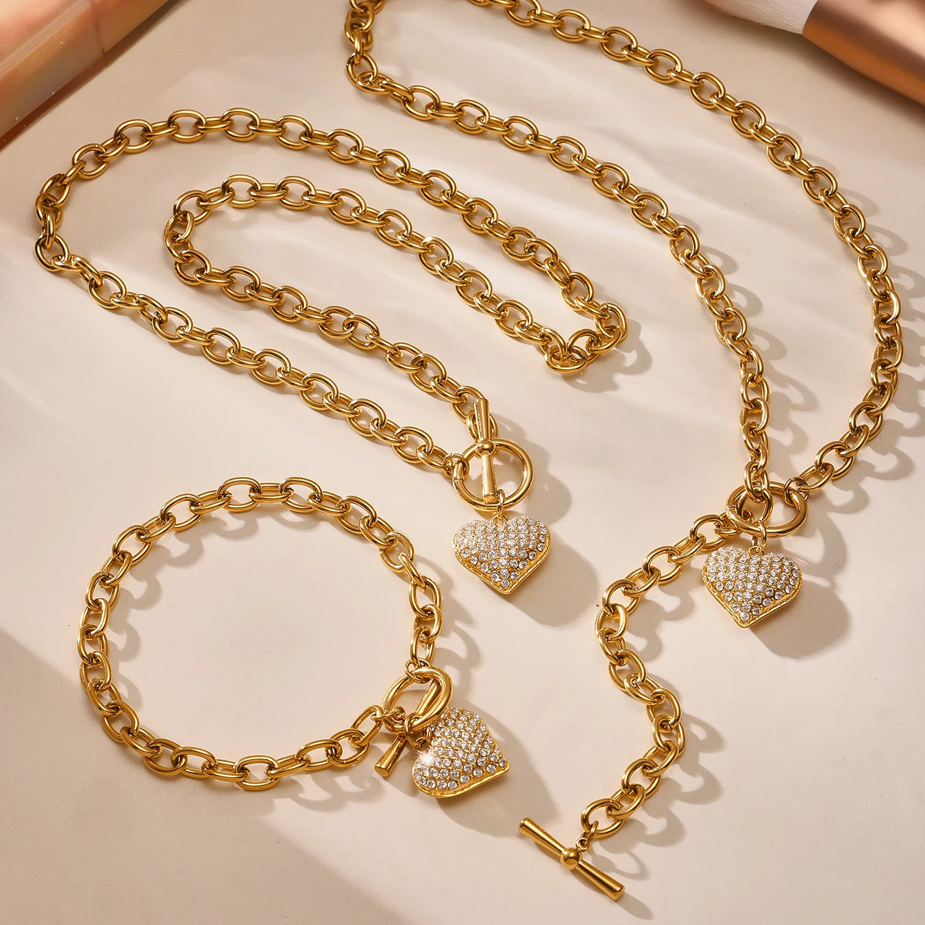 Nivora Stainless Steel "O" Chain OT Clasp Necklaces Bracelets For Women Zircon Heart Pendant Choker Popular Handmade Jewelry