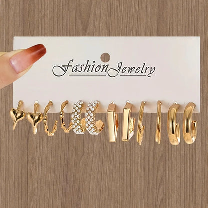 24 Pcs Fashion Vintage Hoop Earrings Set for Women Boho Metal Circle Geometric Twist Pearl Studs Earrings Trendy Jewelry Gifts