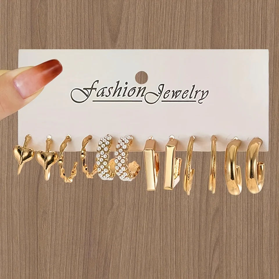24 Pcs Fashion Vintage Hoop Earrings Set for Women Boho Metal Circle Geometric Twist Pearl Studs Earrings Trendy Jewelry Gifts