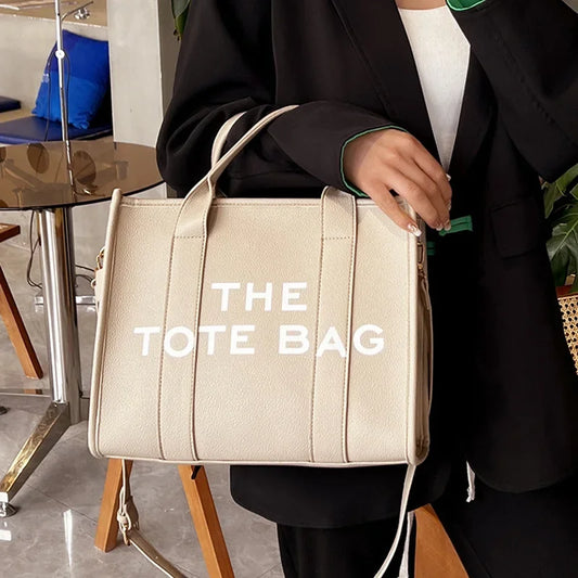 Simplified Casual Large Capacity Women's Tote Bag PU Letter Handbag Crossbody Bag Simple Style over Shoulder Bag for Ladies