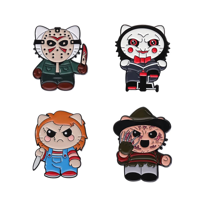 Cute Cat 4-6pcs/Set Enamel Pins Black Fluid Cat Brooches Lapel Badge Punk Animal Jewelry Gift for Friends