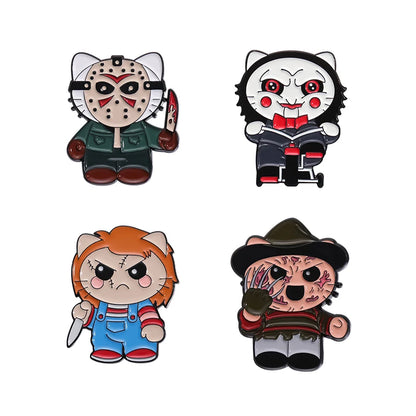 Cute Cat 4-6pcs/Set Enamel Pins Black Fluid Cat Brooches Lapel Badge Punk Animal Jewelry Gift for Friends