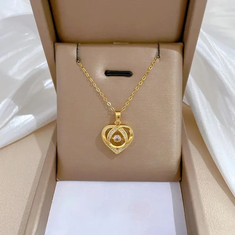 Temperament Smart Love Zircon Necklace for Women Gold Color Light Luxery Titanium Steel Pendant Necklaces Party Jewelry