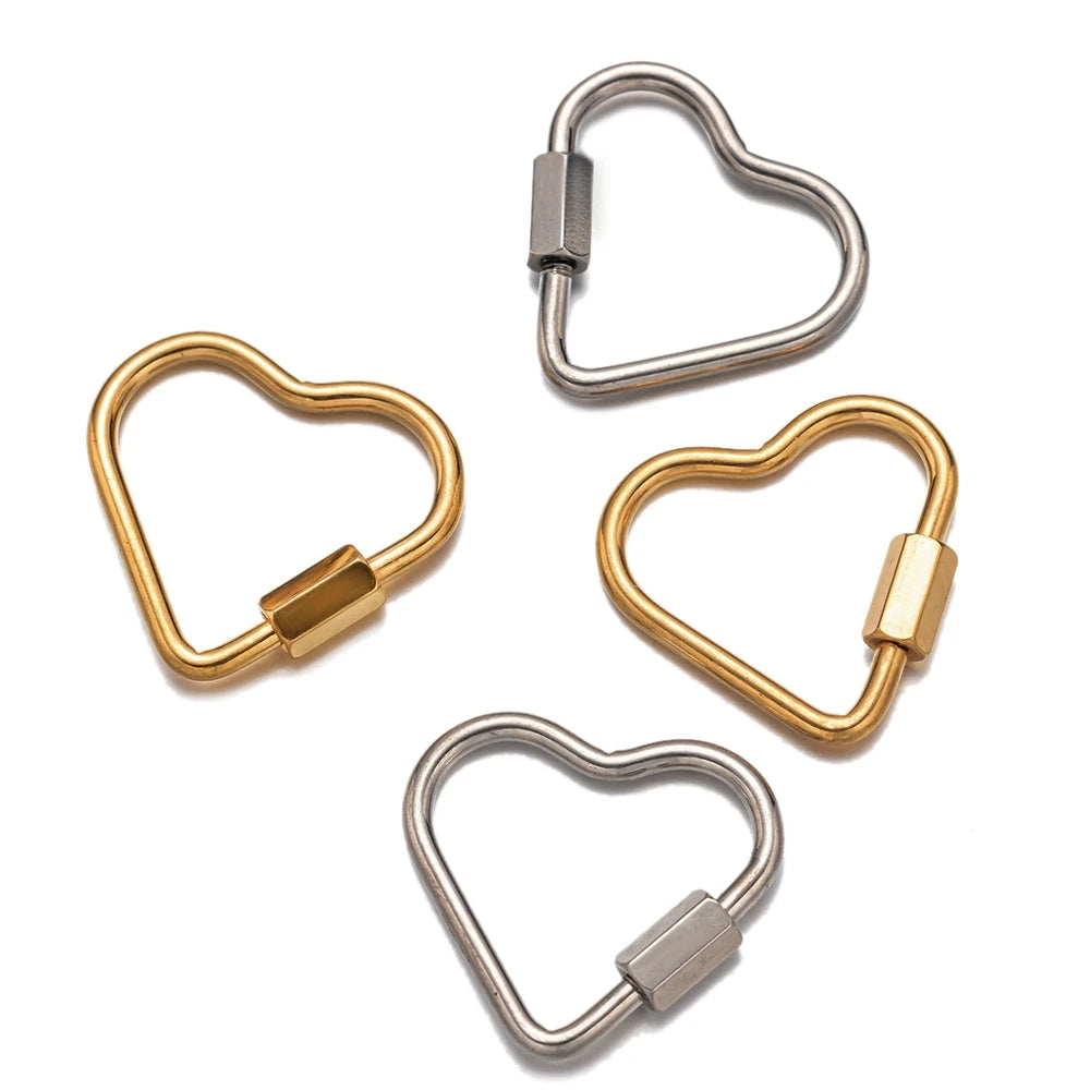 5pcs Gold Stainless Steel Heart Screw Carabiner Lock Connector Fastener Clip For DIY Necklaces Keychain Jewelry Making Supplies