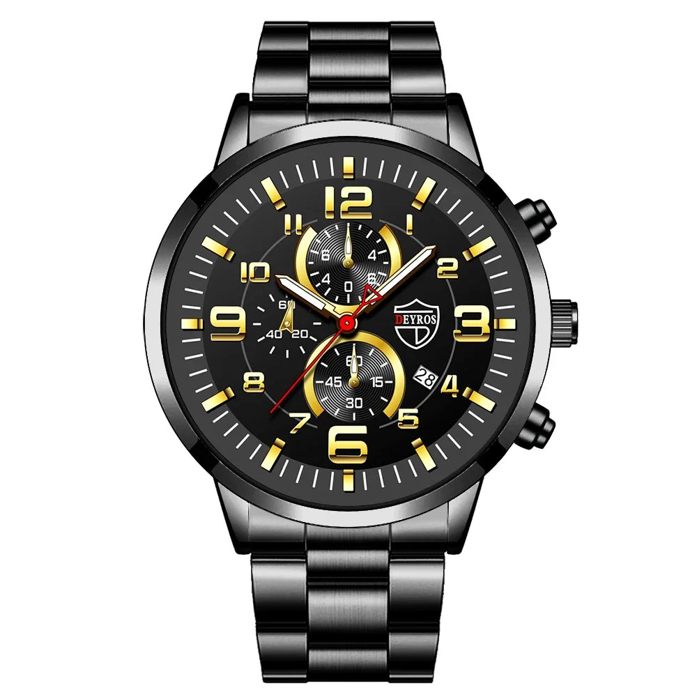 Men's Watches Luxury Stainless Steel Quartz Watch Man Leather Calendar Sports Wristwatch Luminous Clock reloj hombre