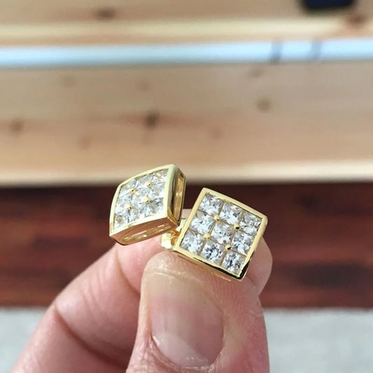 Korean Exquisite Square-shaped Full 5A Zircon Stud Earrings for Women High-quality Gold Color Stainless Steel Earrings Jewelry
