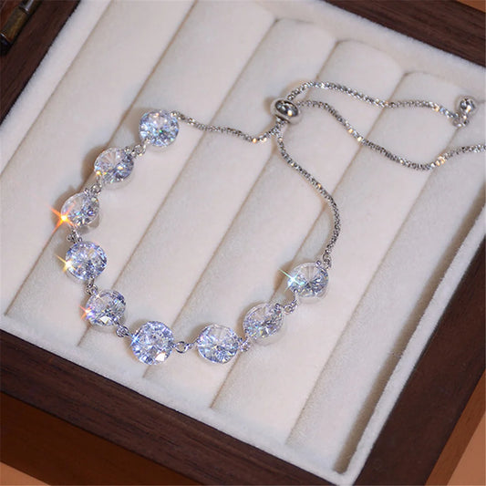 Charm Female White Zircon Stone Bowknot Bracelet Cute Silver Color Adjustable Wedding Jewelry For Women