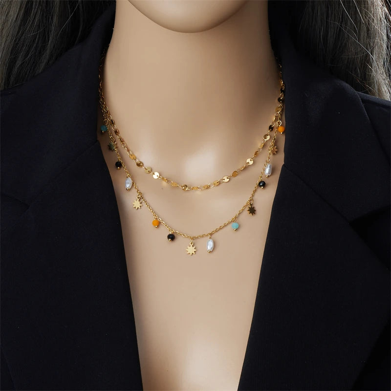 DIEYURO 316L Stainless Steel Geometry Pearl Pentacle Necklace New Delicate Fashion Gold Color Star Pendant Neck Jewelry Gifts