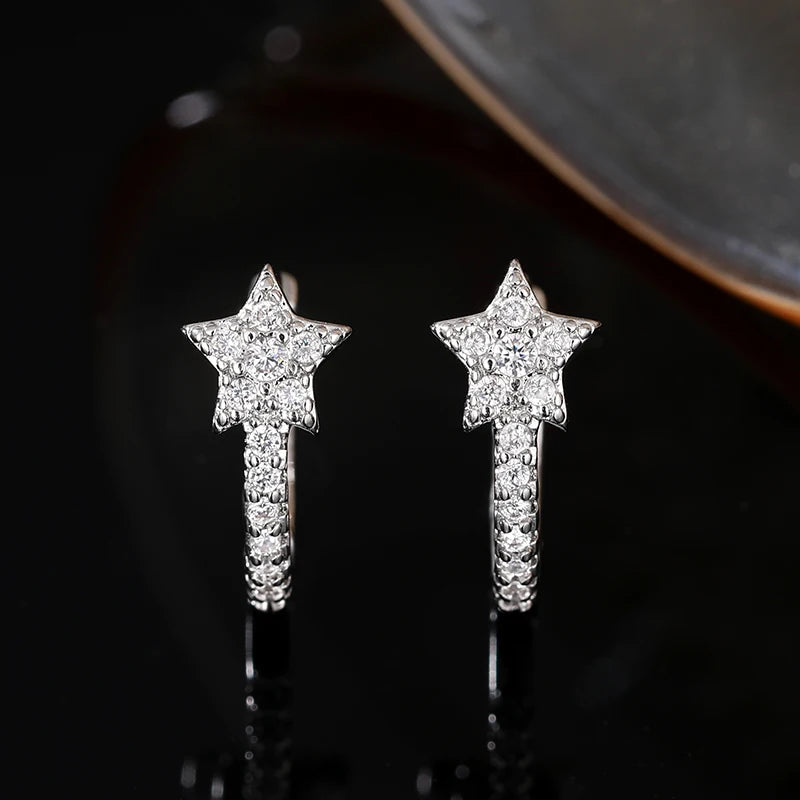 Huitan Fashion Star Hoop Earrings with Dazzling CZ Simple Stylish Ear Accessories for Women Silver Color Exquisite Girls Jewelry