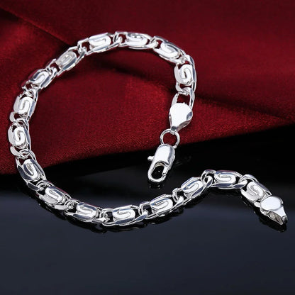 925 Sterling Silver Square Buckle 10MM Side Chain Solid Bracelet for Women Men Charm Party Gift Wedding Fashion Jewelry