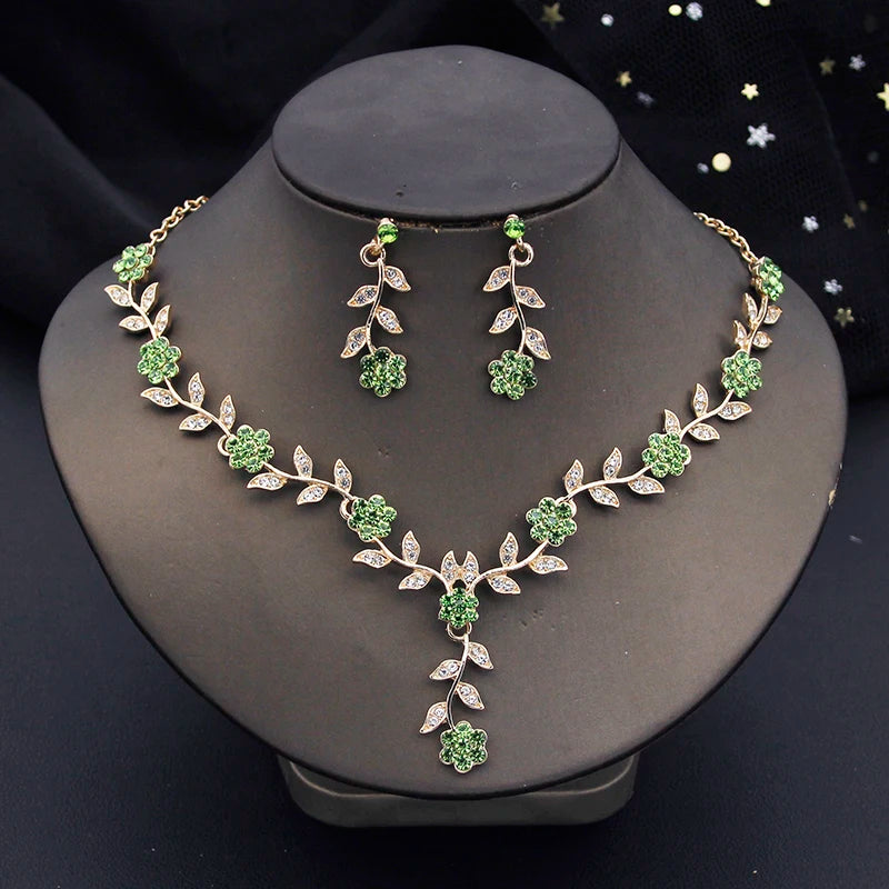 Rhinestone Bride Jewelry Sets for Women Luxury Flower Choker Necklace Earrings Wedding Dress Bridal Necklace Sets Fashion