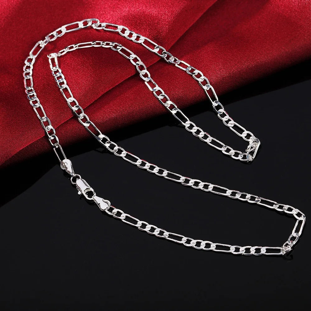 JewelryTop store 40-75cm 925 Sterling Silver 4mm Figaro Chain Necklace for Women Men Long Wedding Hip Hop Jewelry Gift