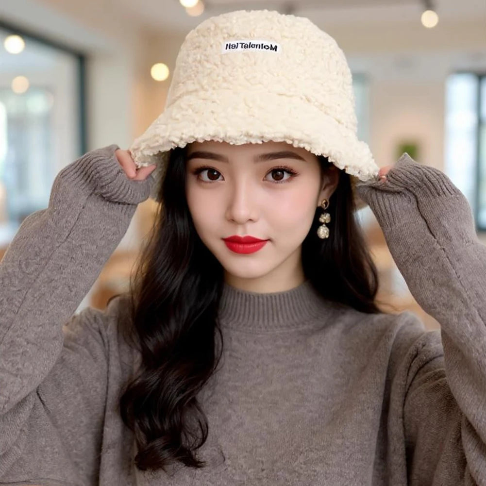 Trendy Fashion Fleece Bucket Hat Winter Warm Cold Resistant Fisherman Cap Sunshade Unisex Men Women Outdoor Headwear