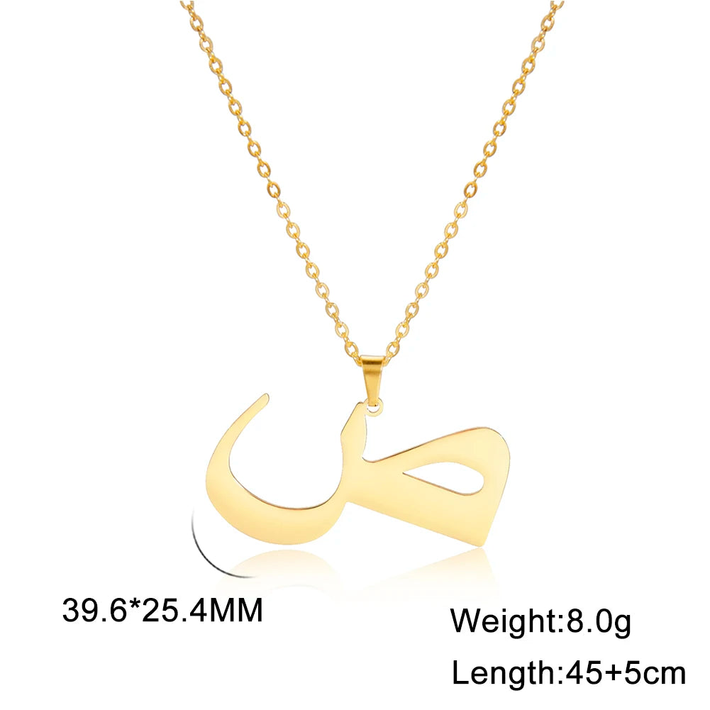 Cazador Gold Color 28 Arabic Letter Necklace for Women Stainless Steel Arab Alphabet Pendant Choker Necklaces Jewelry 2024 Trend
