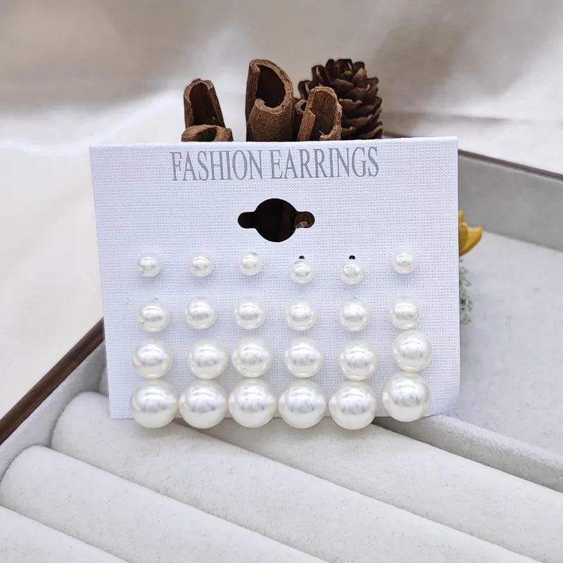 12 Pairs of Fashionable and Simple Pearl Imitation Women's Earring Set Suitable for Daily Wear, Holiday Gifts, Classic Jewelry