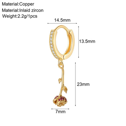 Cute Sun Moon Star Rainbow Red Heart Love Rose Flower Korean Hoop Earrings for Women Gold Color New In Earring High Quality
