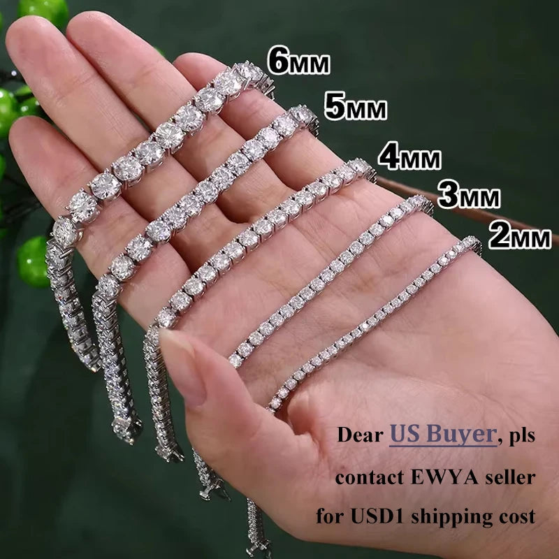 EWYA 925 Sterling Silver Moissanite Bracelet 0.1ct 3mm D VVS1 Diamond with GRA for Women Sparkling Wedding Party Fine Jewelry
