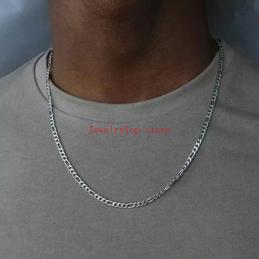 JewelryTop store 40-75cm 925 Sterling Silver 4mm Figaro Chain Necklace for Women Men Long Wedding Hip Hop Jewelry Gift